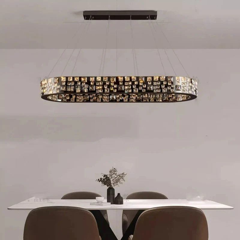 Afralia™ Black Crystal Chandelier Pendant Light for Dining & Living Room