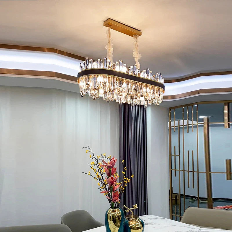 Afralia™ Smoky Grey Crystal Chandelier LED Pendant Light for Luxurious Living Room