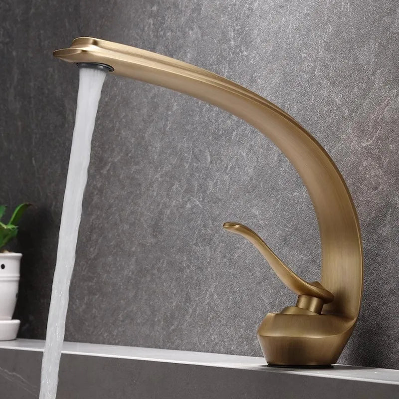 Afralia™ Bronze Waterfall Bathroom Faucet: Brass Basin Mixer Tap for Hot & Cold Water