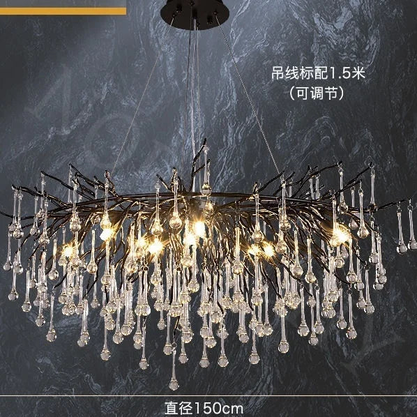 Afralia™ Large Oval Crystal Chandelier Pendant Light in Black/Gold/Chrome for Living Room and Dining Area