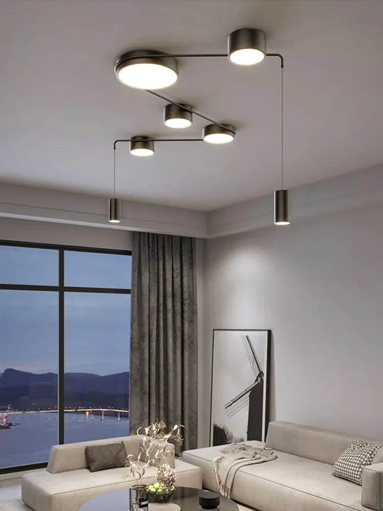 Afralia™ Minimalist Black LED Ceiling Chandelier for Living Room, Bedroom, Hallway Lighting