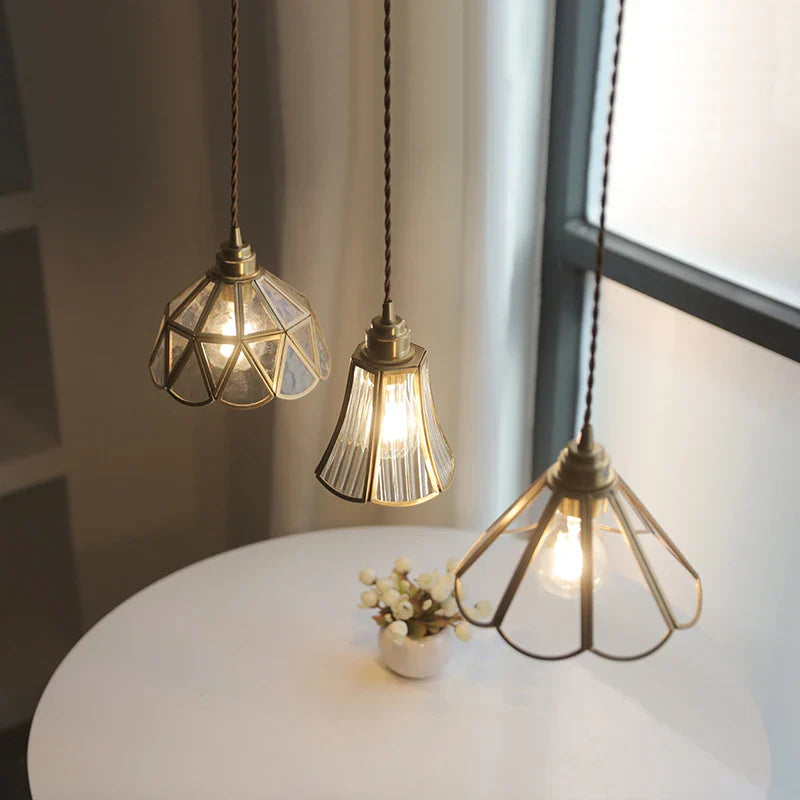 Afralia™ Tiffany Style LED Glass Pendant Light Fixture - Copper Socket & Clear Glass
