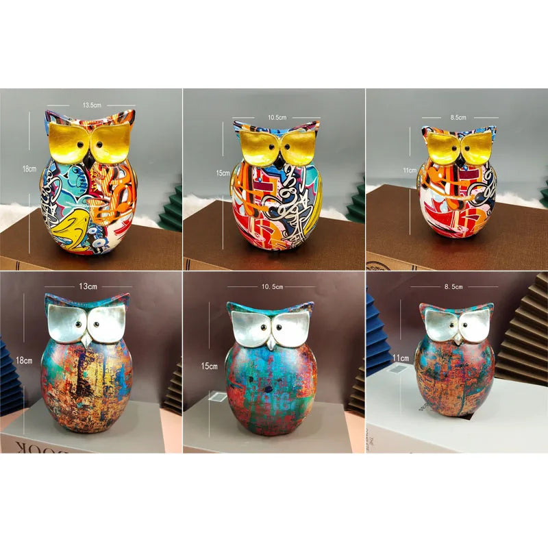 Afralia™ Resin Owl Statues: Cute Animal Figurines for Interior Decor and Office Ornaments