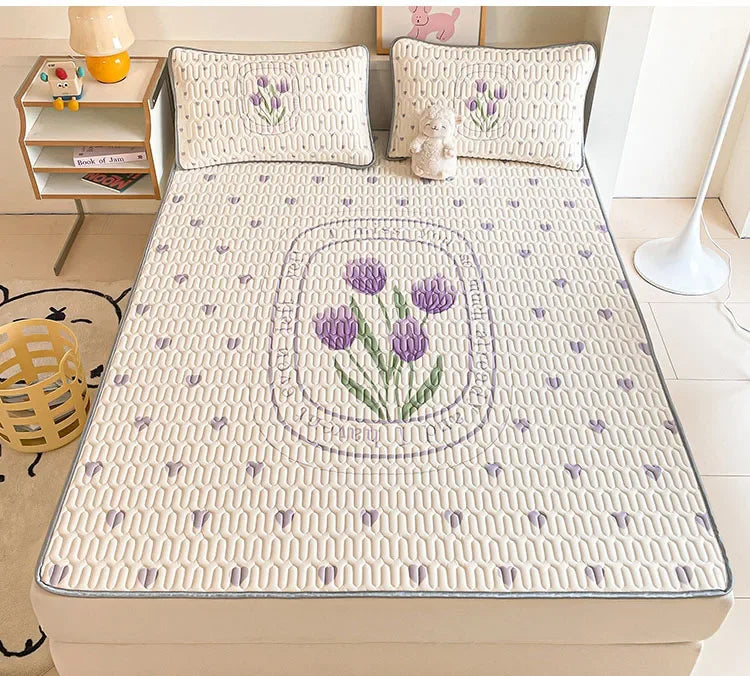 Afralia™ Cartoon Pattern Latex Mattress Set for Home, 3-Layer Rebound Soft Breathable Bed Sheets