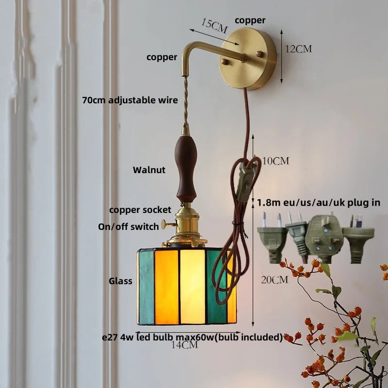 Afralia™ Vintage LED Wall Lights Walnut Wood Pull Chain Switch Mirror Light