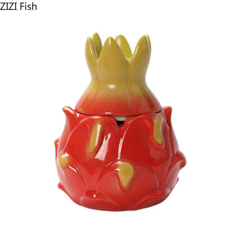 Afralia™ Pitaya Ceramic Ashtray with Lid - Smoking Accessories & Desk Decor