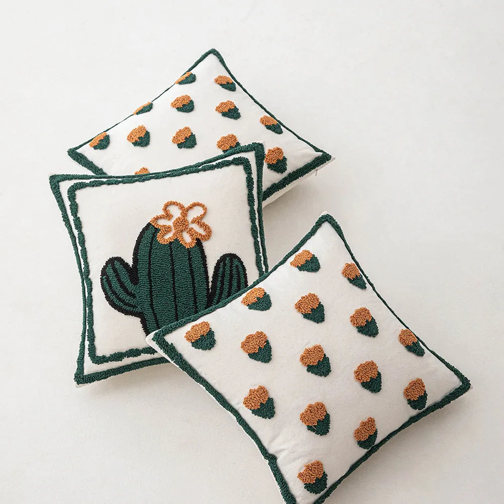 Afralia™ Cactus Embroidery Throw Pillow Cover Nordic Minimalist Decor for Sofa
