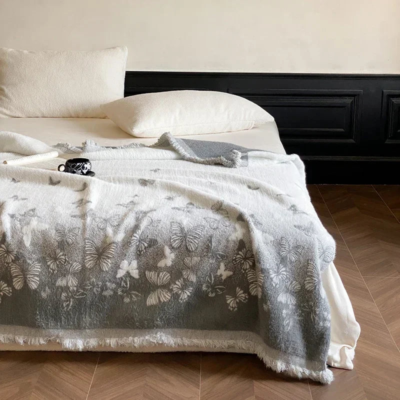 Afralia™ Butterfly Jacquard Imitation Mink Fur Warm Blanket