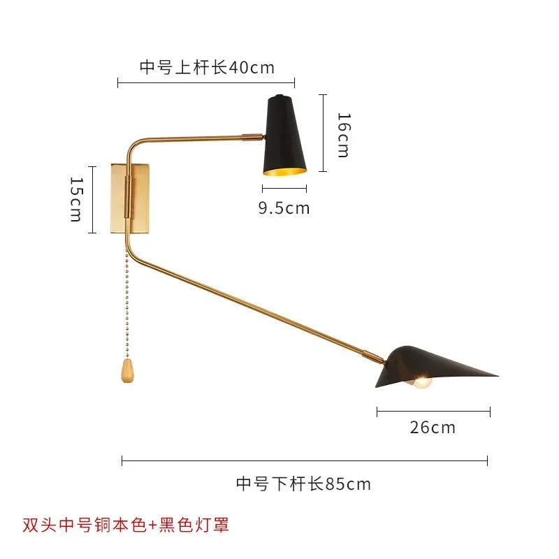 Afralia™ Adjustable Double Head LED Wall Lamp with Pull Switch