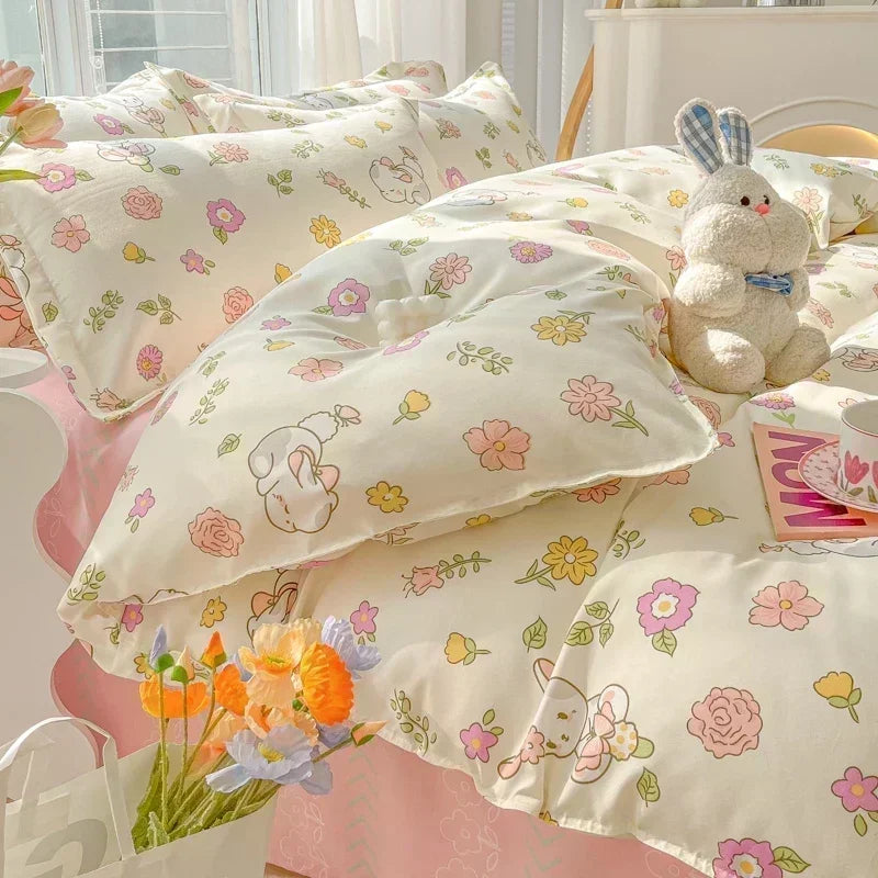 Afralia™ Cartoon Print Polyester Bedding Set Full Size Soft Duvet Cover Set