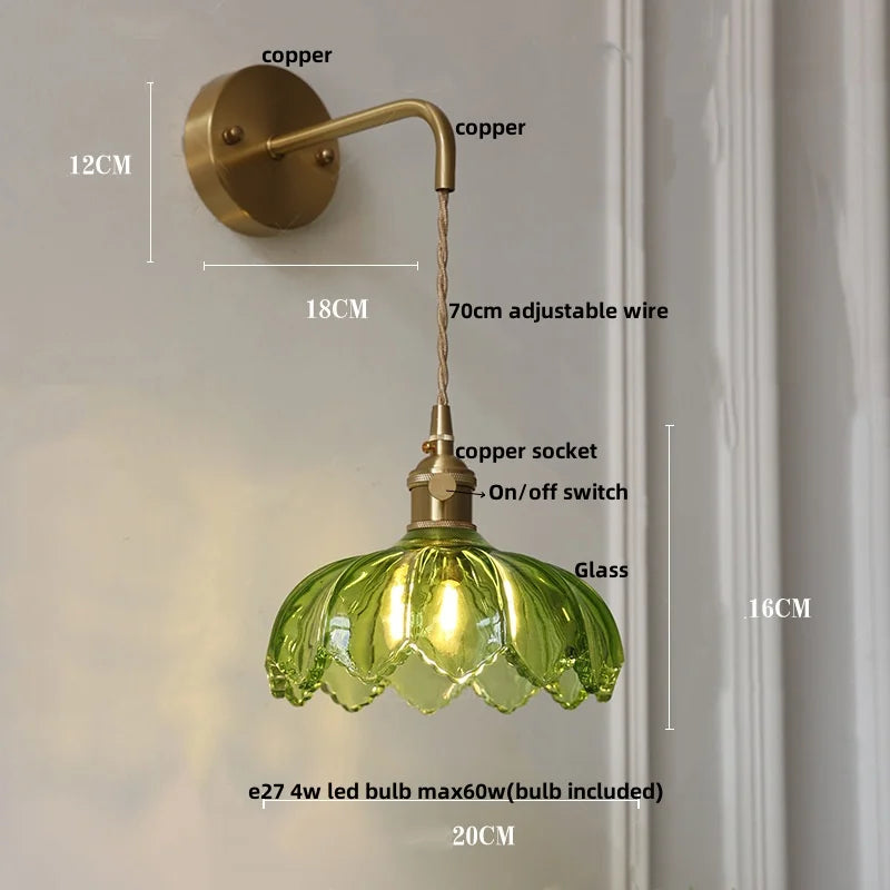 Afralia™ Vintage Amber Coffee LED Wall Lamp Sconce with Adjustable Wire - 70cm