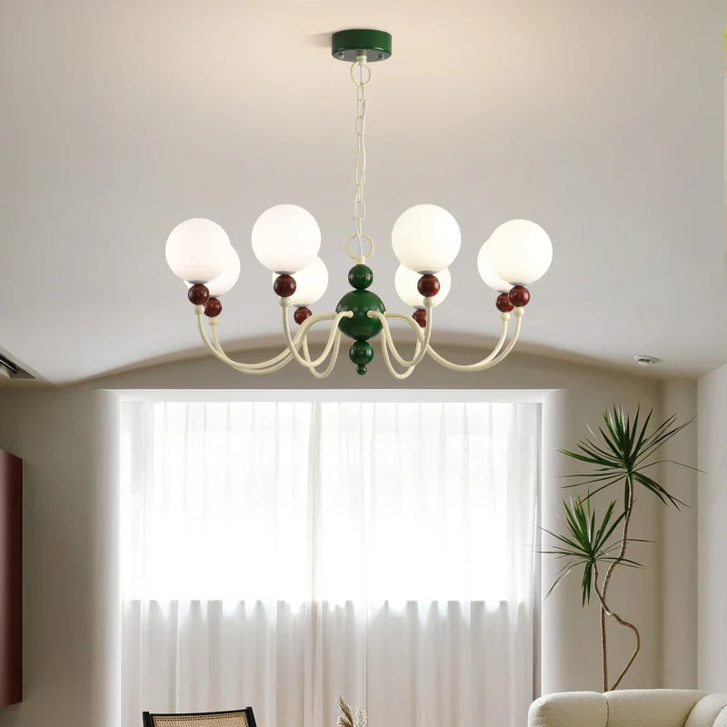 Afralia™ Modern Cream Green Glass Chandelier for Bedroom Living Room Kitchen