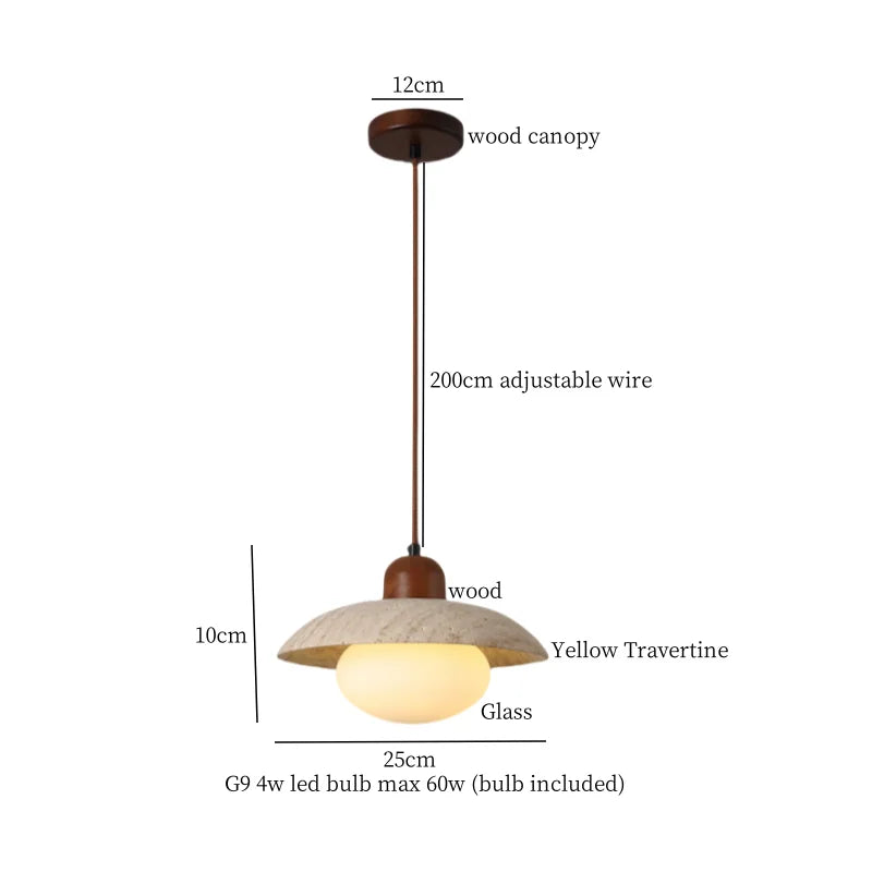 Afralia™ Wabi Sabi Glass LED Pendant Lights Yellow Travertine Vintage Hanging Lamp