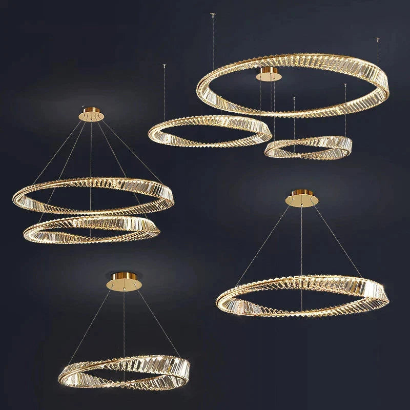 Afralia™ Luxury Crystal LED Chandeliers Stainless Steel Pendant Lighting Fixtures