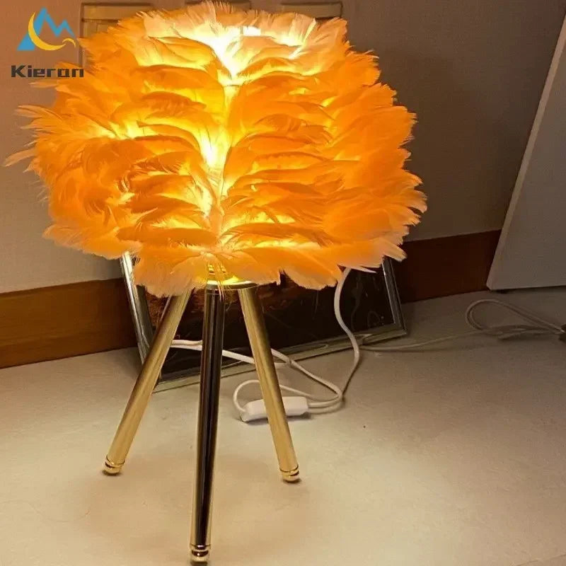 Afralia™ Modern Feather LED Table Lamp for Bedroom Study Dining Room Hotel Living Room