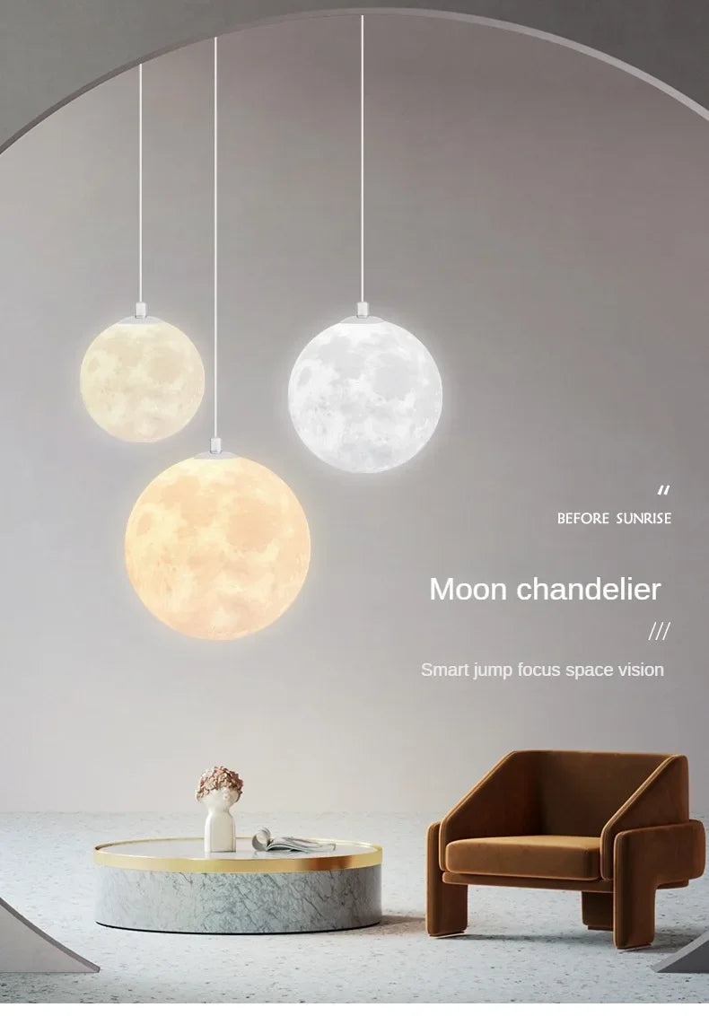 Afralia™ LED Moon Planet Ceiling Chandelier for Home Decor