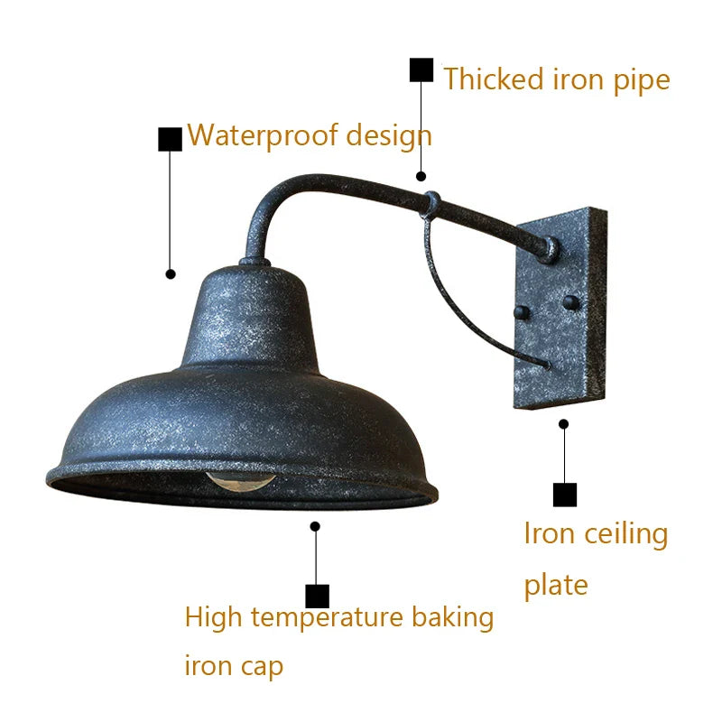 Afralia™ Vintage Iron Outdoor Wall Lamp for Garden Porch, Balcony, and Restaurant