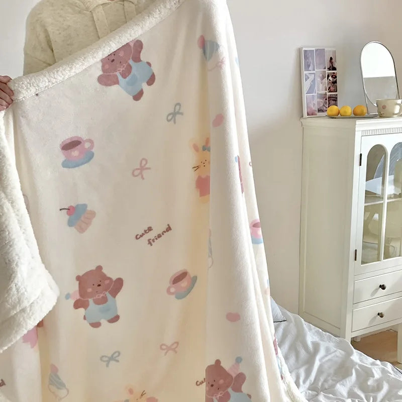 Afralia™ Cartoon Lamb Wool Blanket - Thick, Printed Coral Fleece Sofa Cover