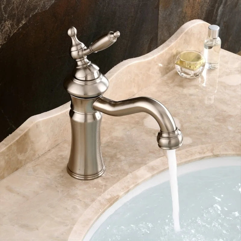 Afralia™ Brushed Nickel Brass Basin Faucet Swivel Spout Single Handle Hot Cold Mixer