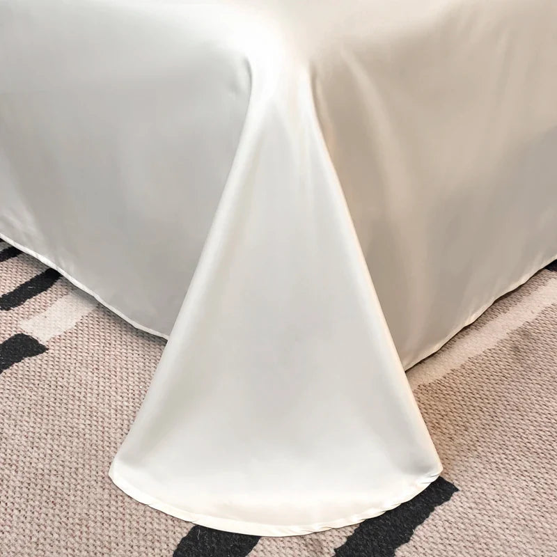 Afralia™ White Gold Embroidery Satin Cotton Bedding Set with Pillowcases & Flat Sheet