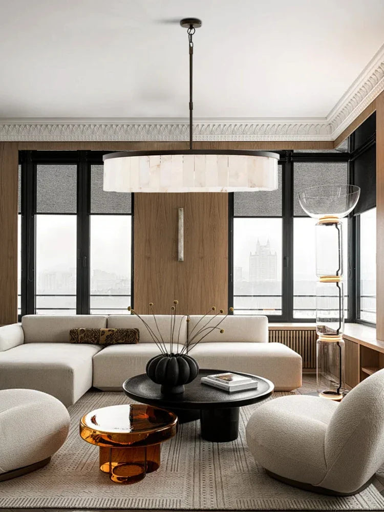 Afralia™ Round Marble Chandelier Ceiling Light Fixture for Kitchen Dining Room