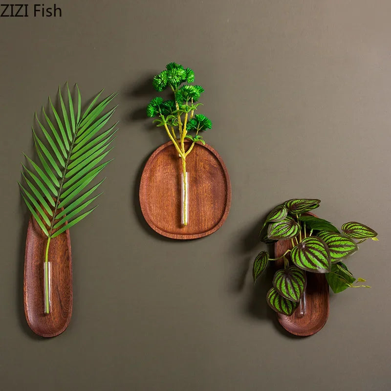 Afralia™ Wooden Wall Mounted Vase Pots for Living Room Decor