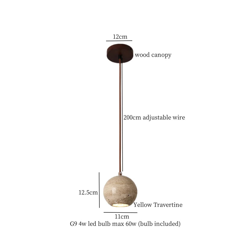 Afralia™ Yellow Travertine Spherical Stone LED Pendant Light for Bedroom Dining Living Room
