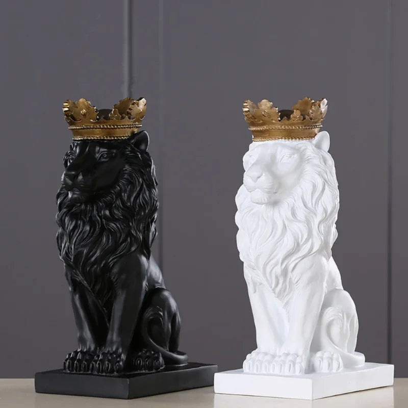 Resin Crown Lions Statue Handmade Artwork Gift Home Office Decor Living Room Afralia™