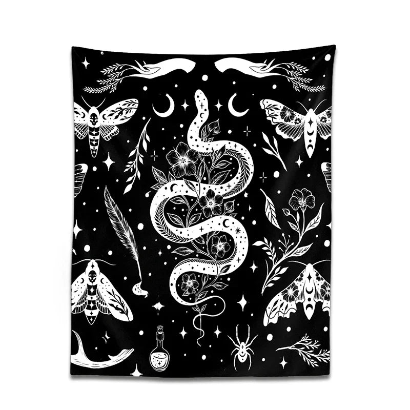 Afralia™ Moth Snake Psychedelic Tapestry Wall Hanging for Boho Home Decor