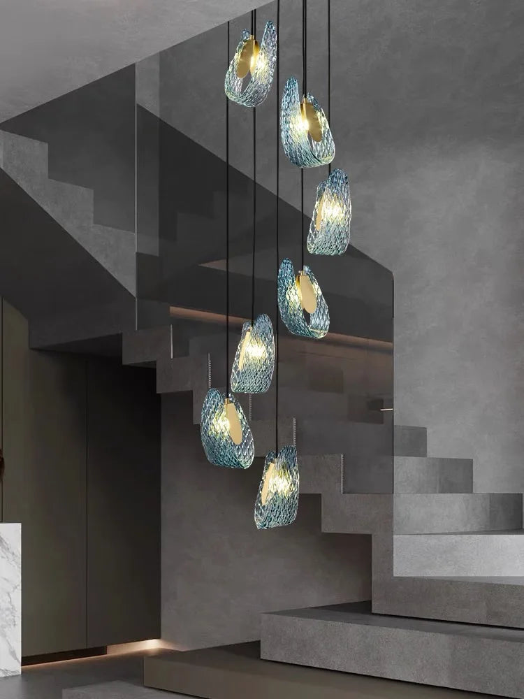 Afralia™ Modern Peacock Leaf Glass Pendant Lamp LED Chandelier