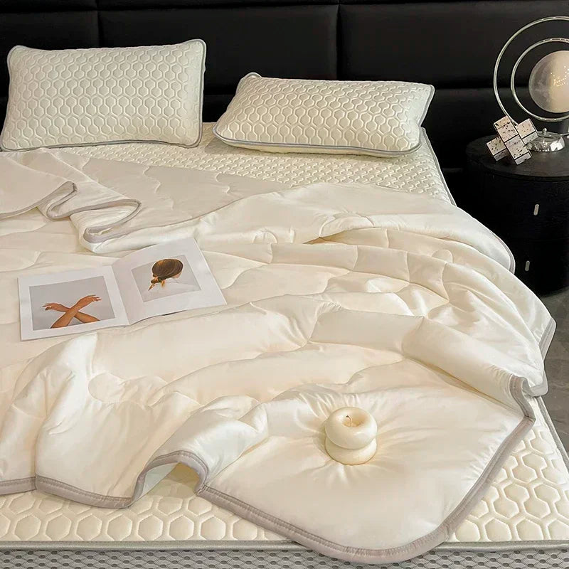 Afralia™ Summer Cooling Blanket Set - Queen Size Quilt, Latex Bed Sheet, Pillowcase