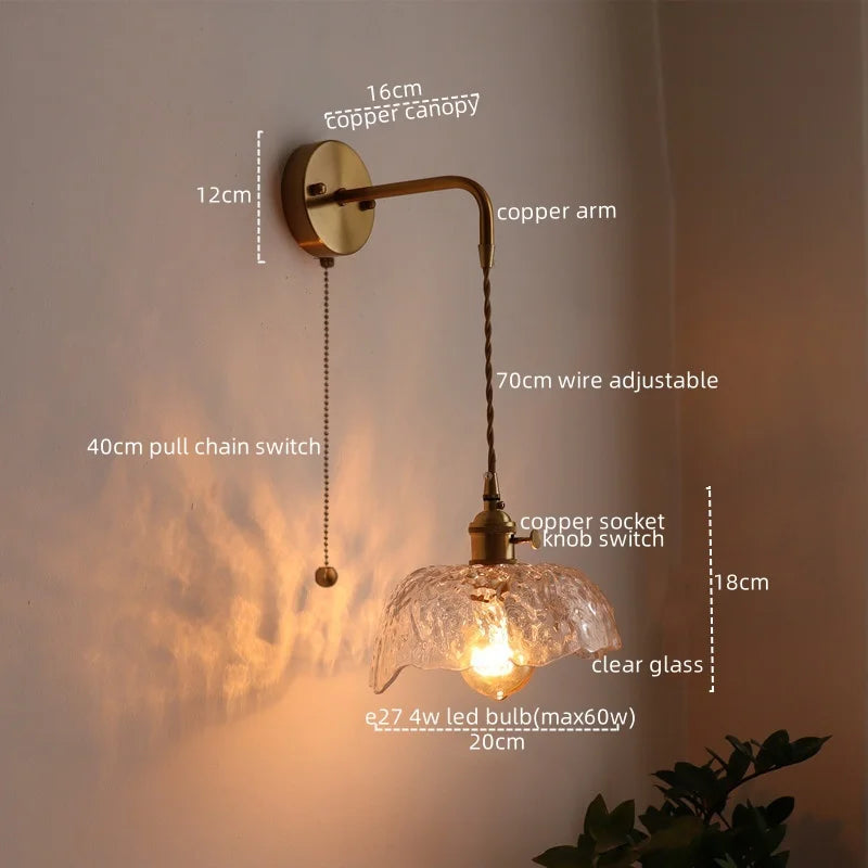 Afralia™ LED Copper Wall Light for Bathroom Mirror and Hallway - Glass Luminaria De Parede