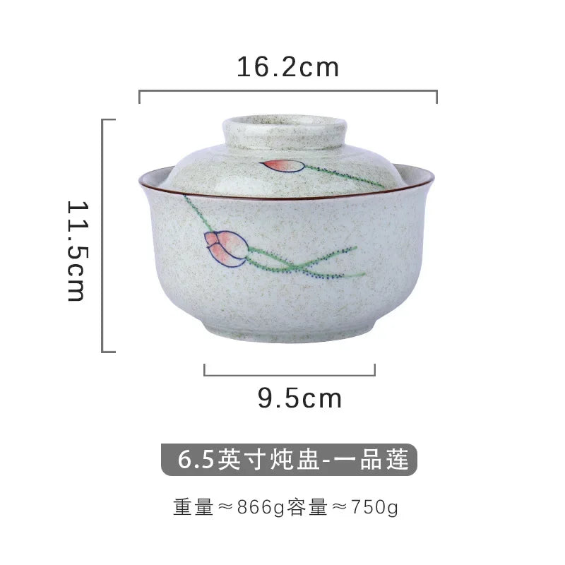 Afralia™ Japanese Style Ramen Bowl with Lid | Ceramic Noodle Bowl for Soup, Rice, Porridge