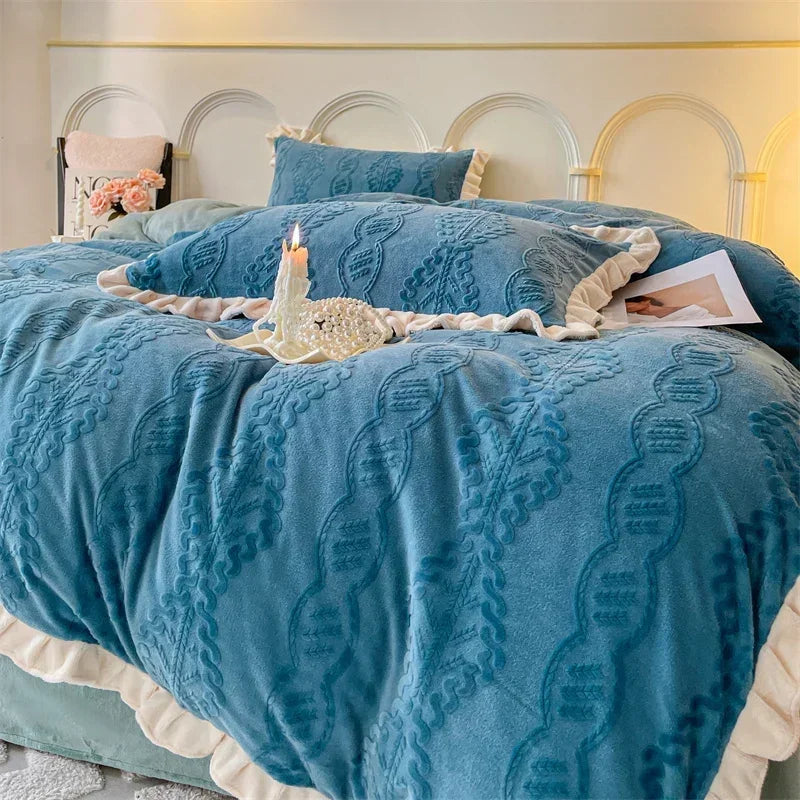 Afralia™ Milk Velvet Carving Bedding Set - Single to King Size Luxe Bed Linens