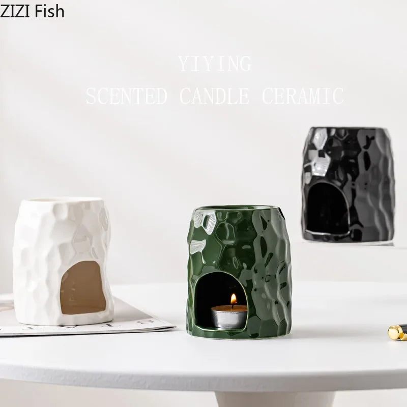 Afralia™ Ceramic Honeycomb Candle Holders Desk Decoration Minimalism Aroma Container.