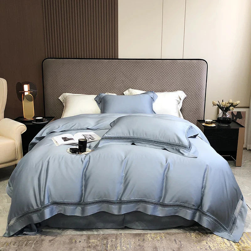 Afralia™ Eucalyptus Lyocell Luxury Bedding Set in White Champagne Grey Pink