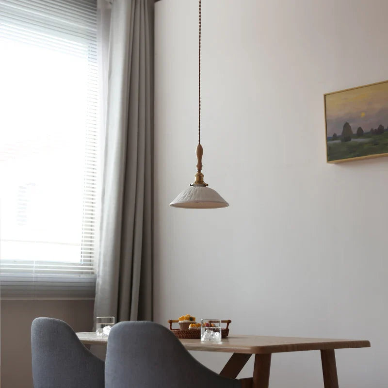 Afralia™ Adjustable LED Pendant Lights Ash Wood White Ceramic Modern Hanging Lamp