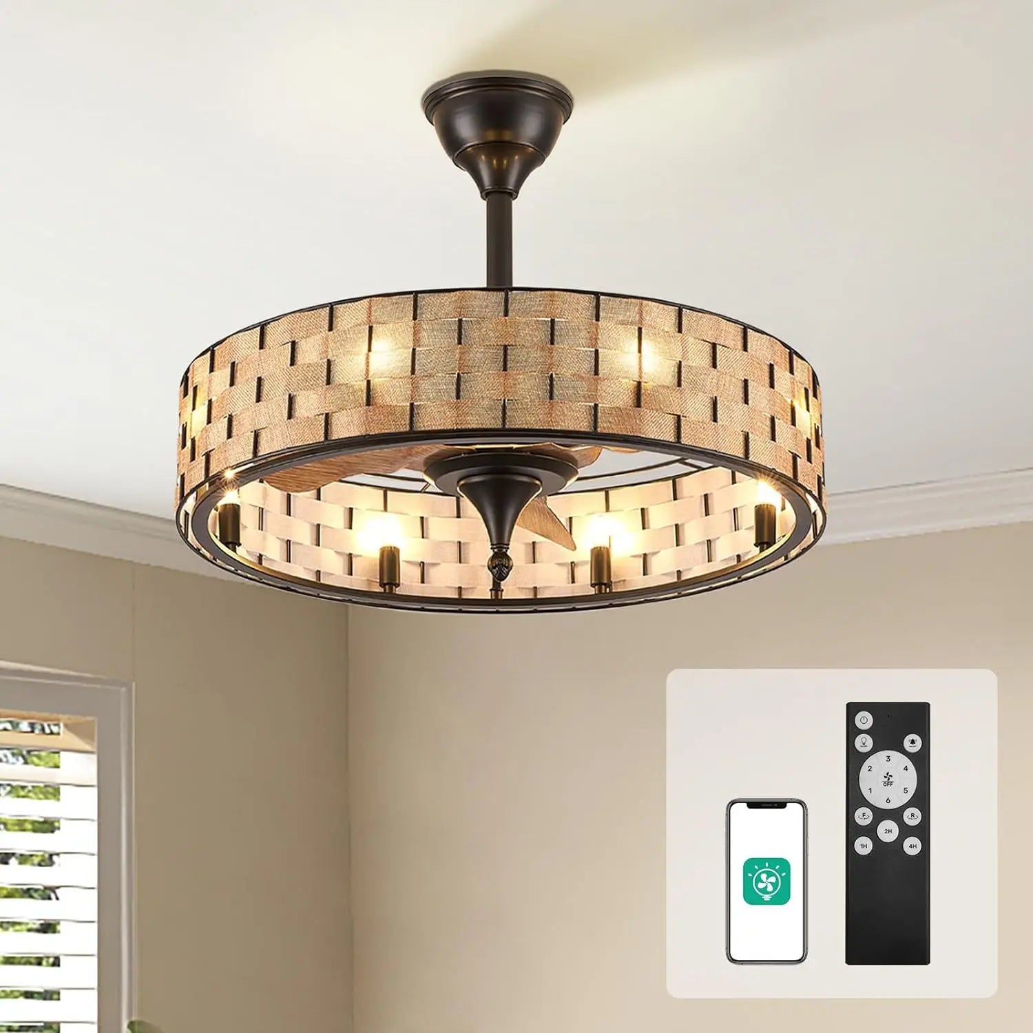 Afralia™ Crystal Ceiling Fan with Birdcage Design, Iron Lampshade, Variable Frequency Remote Control