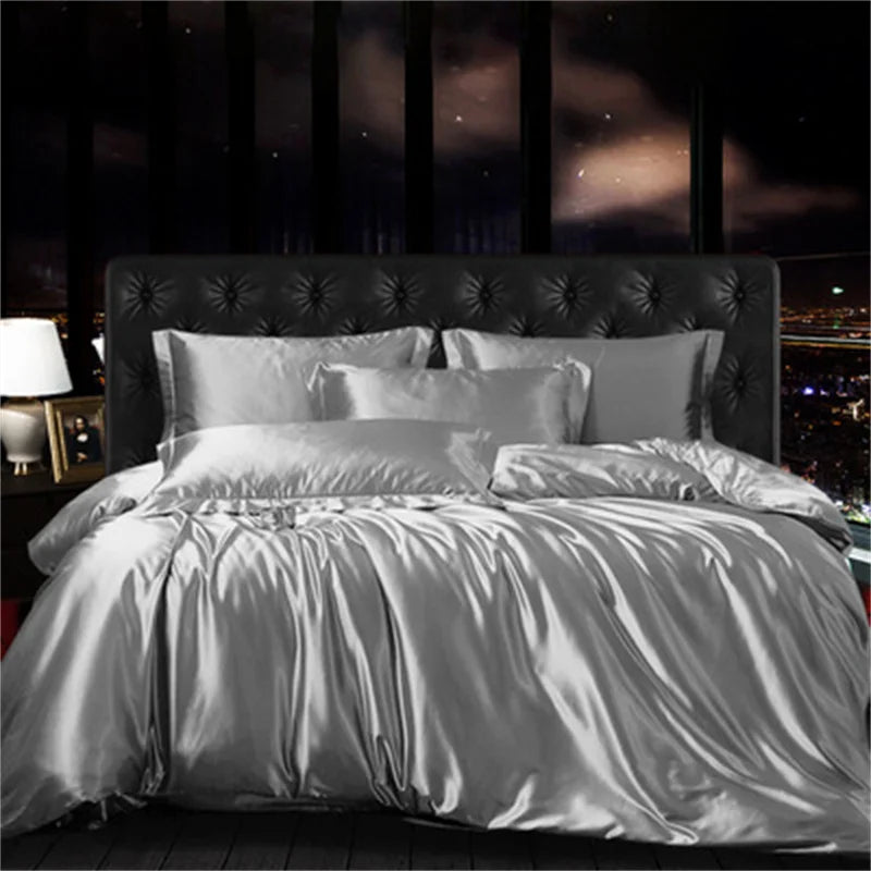 Afralia™ Mulberry Silk-blend Satin Duvet Cover Set for King & Queen Beds