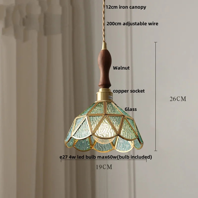 Afralia™ Tiffany Style LED Glass Pendant Light Fixture - Copper Socket & Clear Glass
