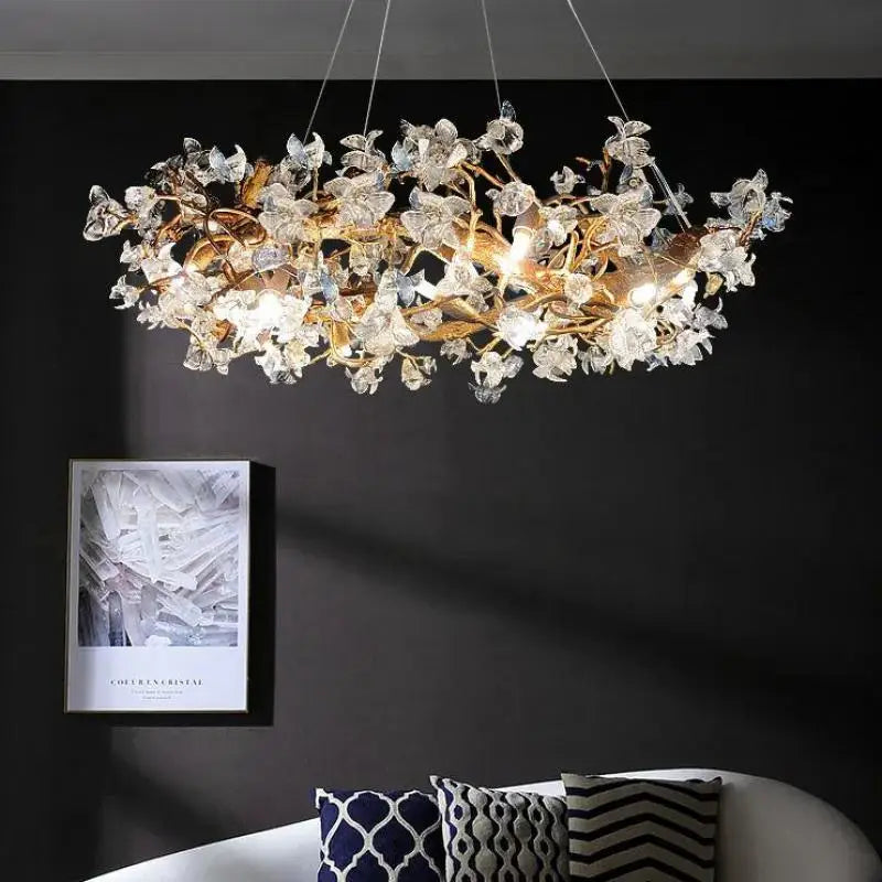 Afralia™ Kapok Flower Glass Crystal Chandelier for Living Room Dining Bedroom