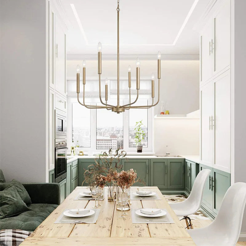 Afralia™ Retro Chandelier Dining Kitchen Hanging Light with E14 Bulb, Gold & Black Metal, American Style