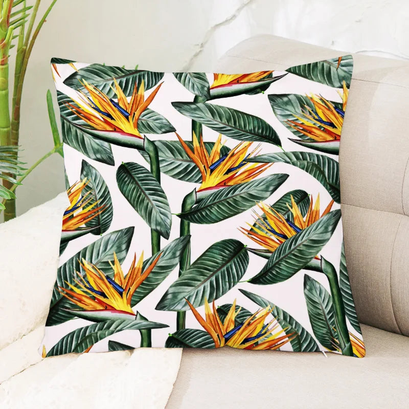 Tropical Plants Cushion Cover - Afralia™ Green Leaves Decorative Pillowcase