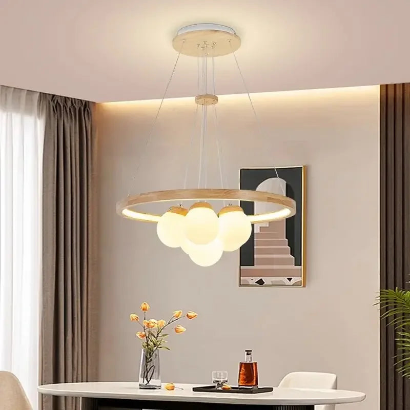 Afralia™ Nordic Woodiness Glass Ball LED Chandeliers: Elegant Light Fixture for Home Decor