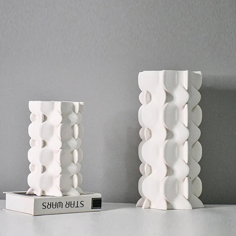 Afralia™ Geometric Ceramic Fold Pattern Flower Vase Decorative Home Ornament