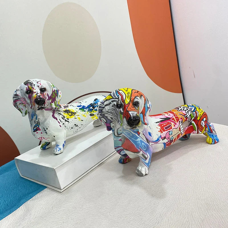 Afralia™ Dachshund Dog Resin Graffiti Art Figurine for Home Interior Collection