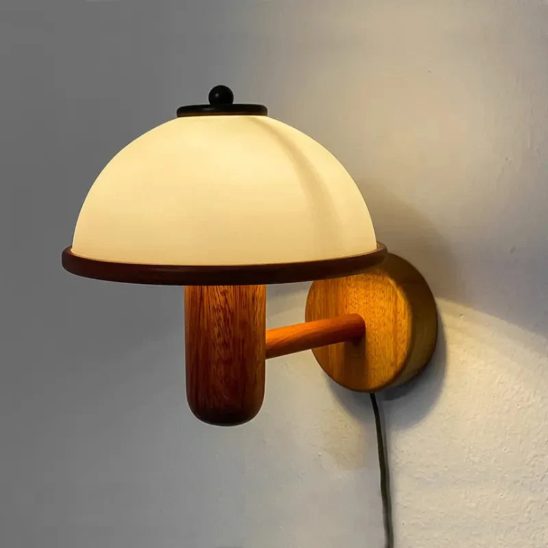 Afralia™ Mushroom Wall Lamp Wood Acrylic Light Bedroom Living Room Decorative Sconce