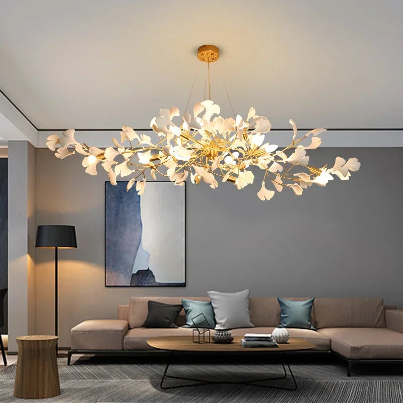 Afralia™ Ginkgo Chandelier Villa Duplex Pendant Light for Living Room & Hotel Lobby