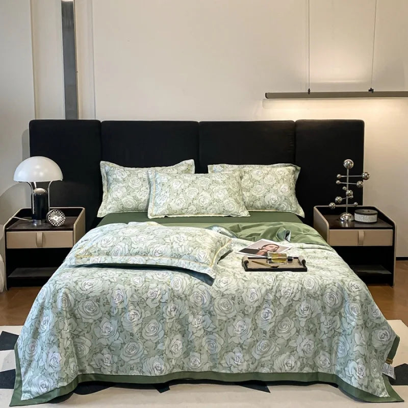 Afralia™ Tie-Dye Floral Satin Blanket Comforter: Super Soft Cooling Quilt for Bedding