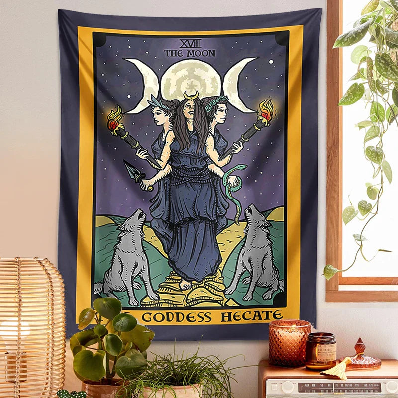 Afralia™ Moon Goddess Hecate Tapestry: Hippie Astrology Witchcraft Wall Decor